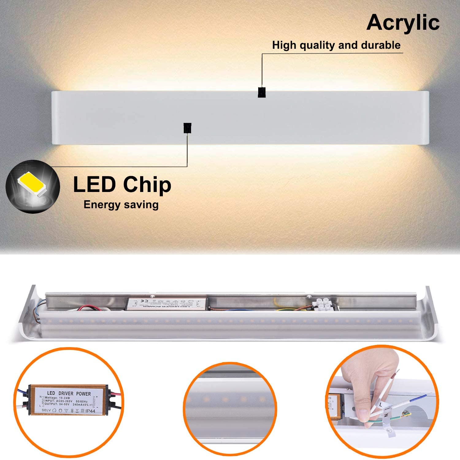 Yafido Wall Light Indoor LED 60CM Up Down Wall Sconce Lamp Warm White