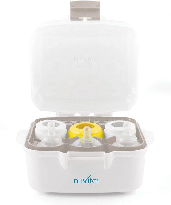 Nuvita 1085 | Bottle Steriliser | Microwave Steam Sterilisers Compact 10.30'' | Fit All Microwaves and Baby Bottles Sizes | Anti-Burning Handles | Top Compartment Small Parts | BPA Free | EU Brand - Image 4