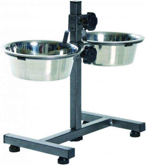 Trixie support for dog bowls, 2 x 0.75 L (Diameter 15 cm), Up to 27 cm height adjustable, Black