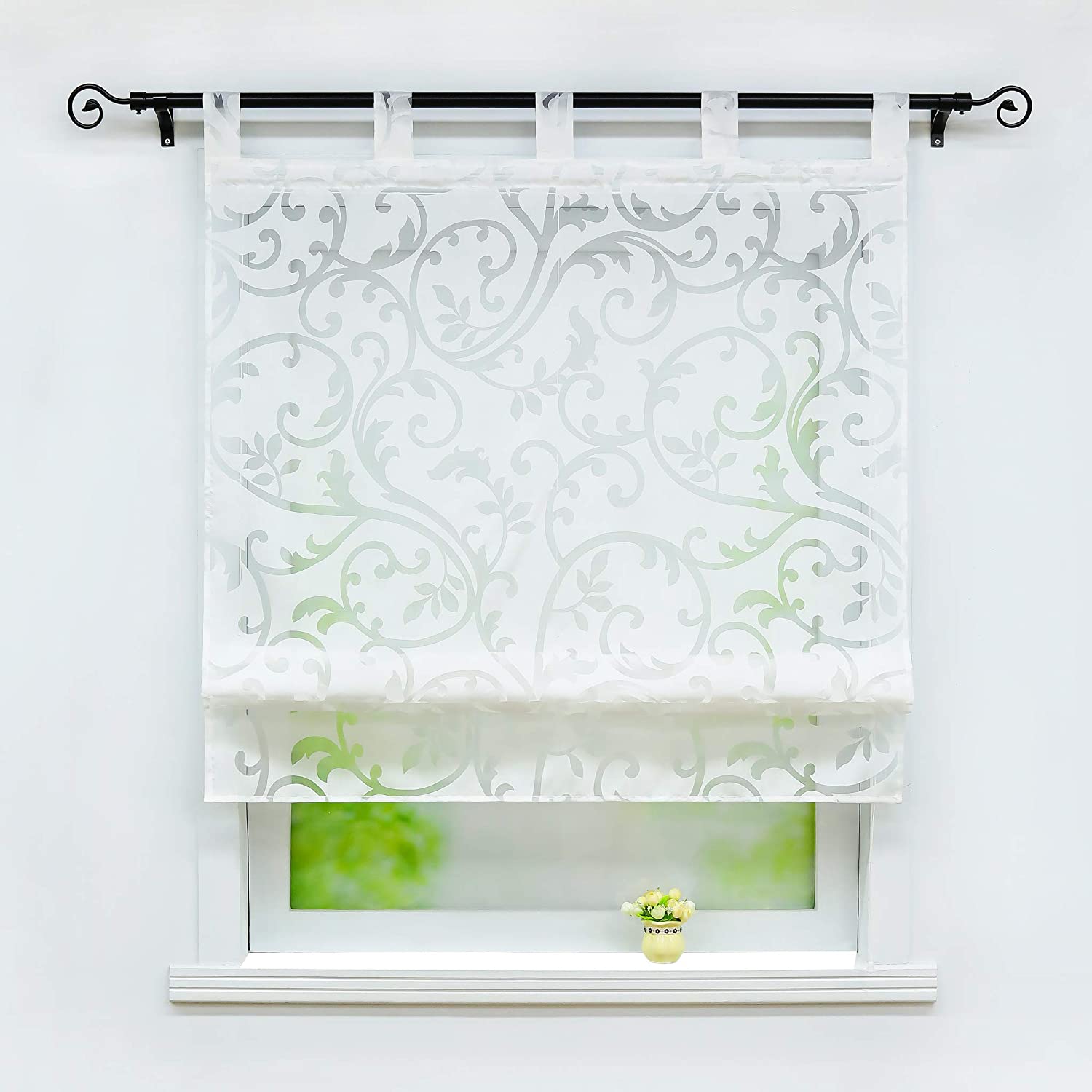 Joyswahl Jessica Roman Blind Burn-Out Curtains with Loops, White, BxH 60x140cm, 60W x 140H cm