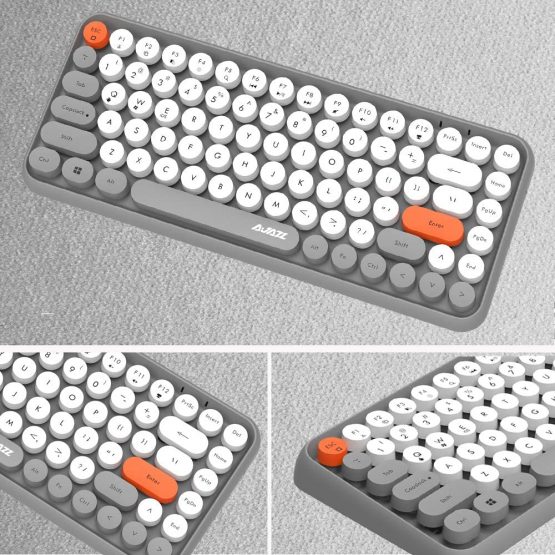 Bluetooth 5.0 Wireless Keyboard, Compact 84 keys Lightweight Keyboard, Silent Purple Office Keyboard,Retro Style,Matte Texture,Typewriter Design,Compatible with iPad, PC, Laptop, Phone (Gray) - Image 4