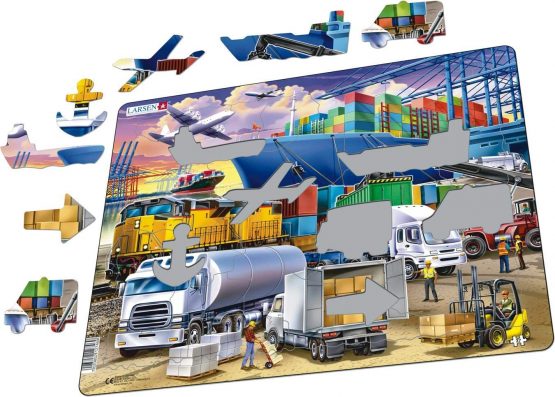 Larsen US44 Busy Cargo Hub With Ships, Trucks, Trains and Planes, 37 Piece Boxless Tray & Frame Jigsaw Puzzle - Image 2