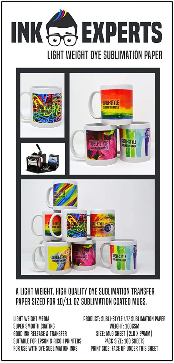 Ink Experts Style LITE Mug Size Sublimation Paper 100gsm (100 Sheets)