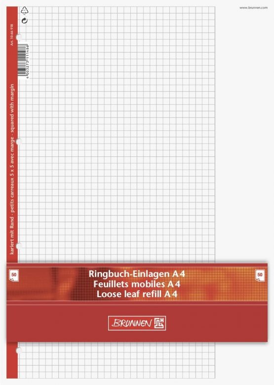 Brunnen 1066918 Ring Binder Insert Pad A4 Squared with Margin Ruled 26, 50 Sheets 70 GSM
