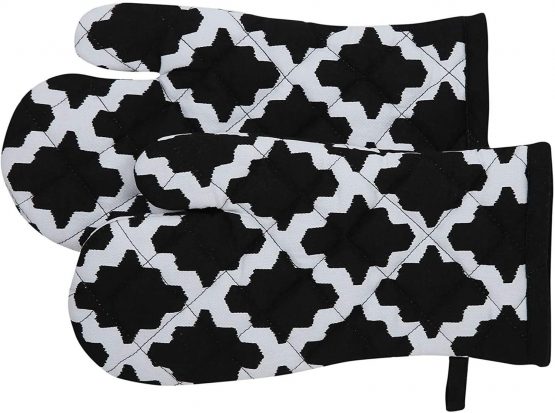 Penguin Home® Cotton Heat Resistant Kitchen Oven Gloves, Mitts for Cooking, Baking - Stylish Design & Colour - 1Pair - Machine Washable - Diamond Black - Image 3