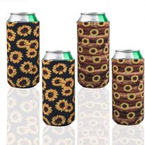 4 Pack Neoprene Slim Beer Can Coolers,YuCool Collapsible Holders Can Sleeves Beer Covers for 12oz Slim Energy Drink Beer Cans(Sunflower)