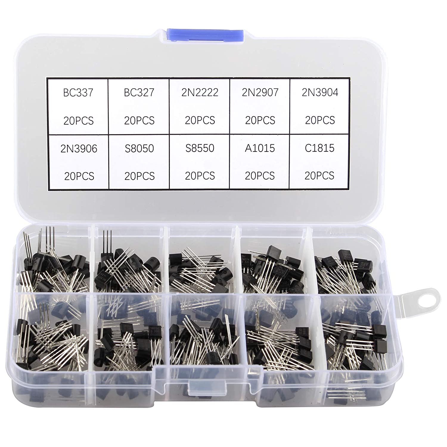 HALJIA 200PCS Transistor Kit 10 Values of NPN PNP Transistor TO-92 Power Transistor Assortment Kit