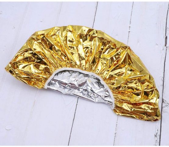 Minkissy 4pcs Aluminum Foil Cap Elastic Hair Coloring Cap Disposable Heat Shower Cap for Deep Conditioning Salon Spa (Golden Silver) - Image 2
