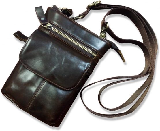 FANDARE Small Crossbody Bag Leather Mobile Phone Waist Pocket Shoulder Bag Business Messenger Bag for Men Waterproof Satchel Bag Dark Brown