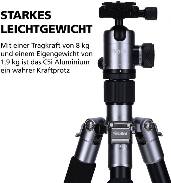 Rollei C5I | Titan | light aluminium photo tripod | travel tripod with ball head and tripod bag | can be used as macro tripod, monopod and mini tripod | Arca Swiss quick release plate - Image 3
