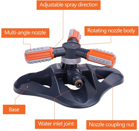 HERZO Garden Sprinklers, Automatic 360° 3 arms rotating Sprinkler system, adjustable effluent form and water volume,wide sprink area - Image 2