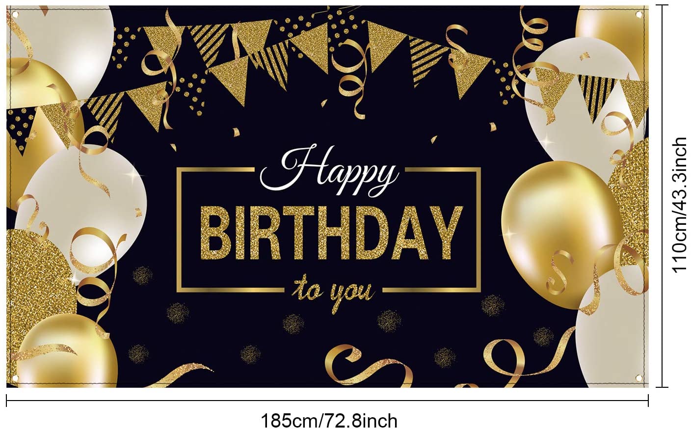 Blulu Happy Birthday Backdrop Banner Extra Large Birthday Sign Poster for Men Women Anniversary Party Photo Booth Backdrop Background Banner Decoration Supplies(Black and Gold) - Image 2