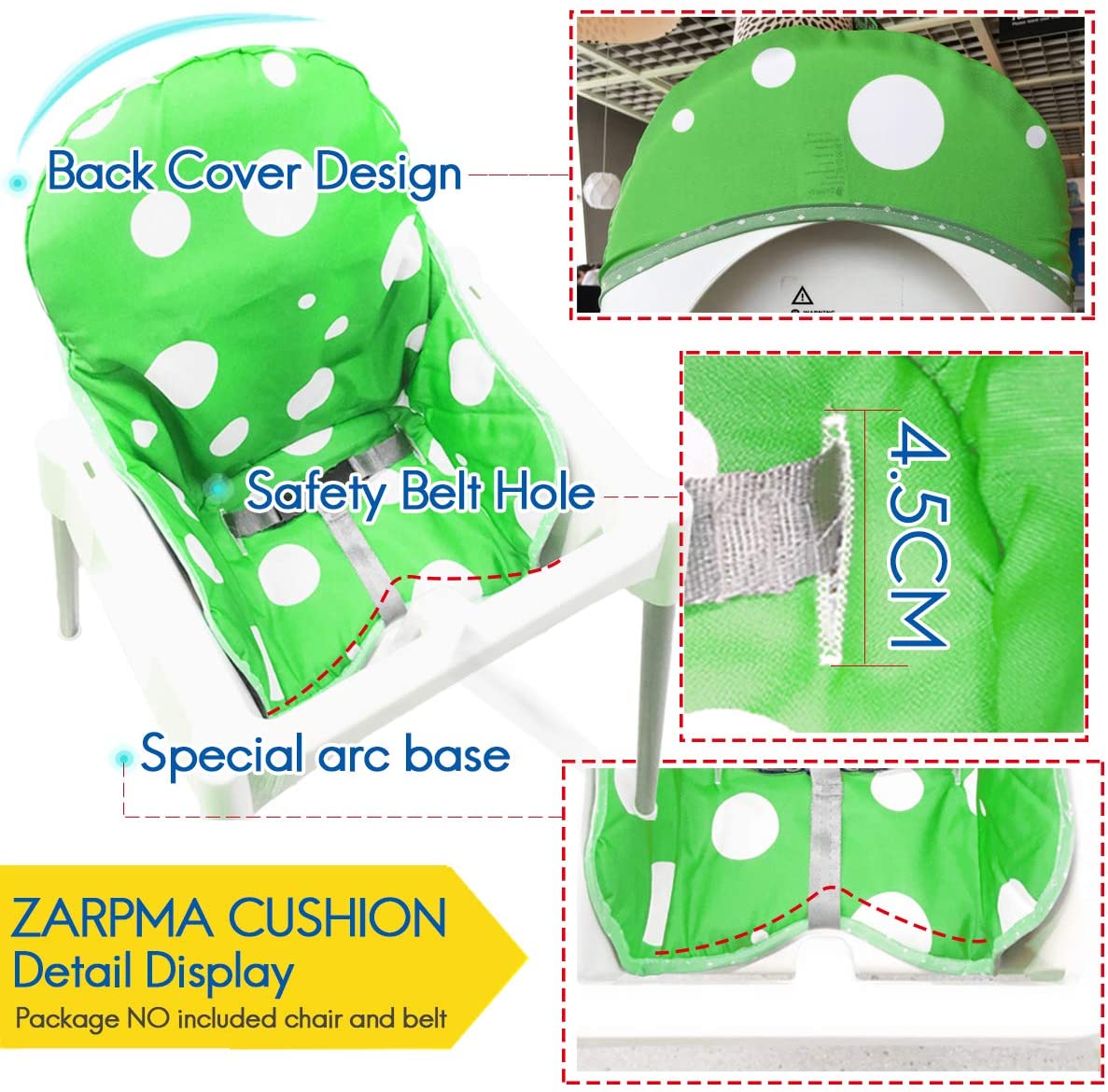 ZARPMA Seat Covers Cushion for Ikea Antilop Highchair,Washable Foldable Baby Highchair Cushion Cotton Padded Insert for Ikea Child Chair (Dark Green) - Image 4