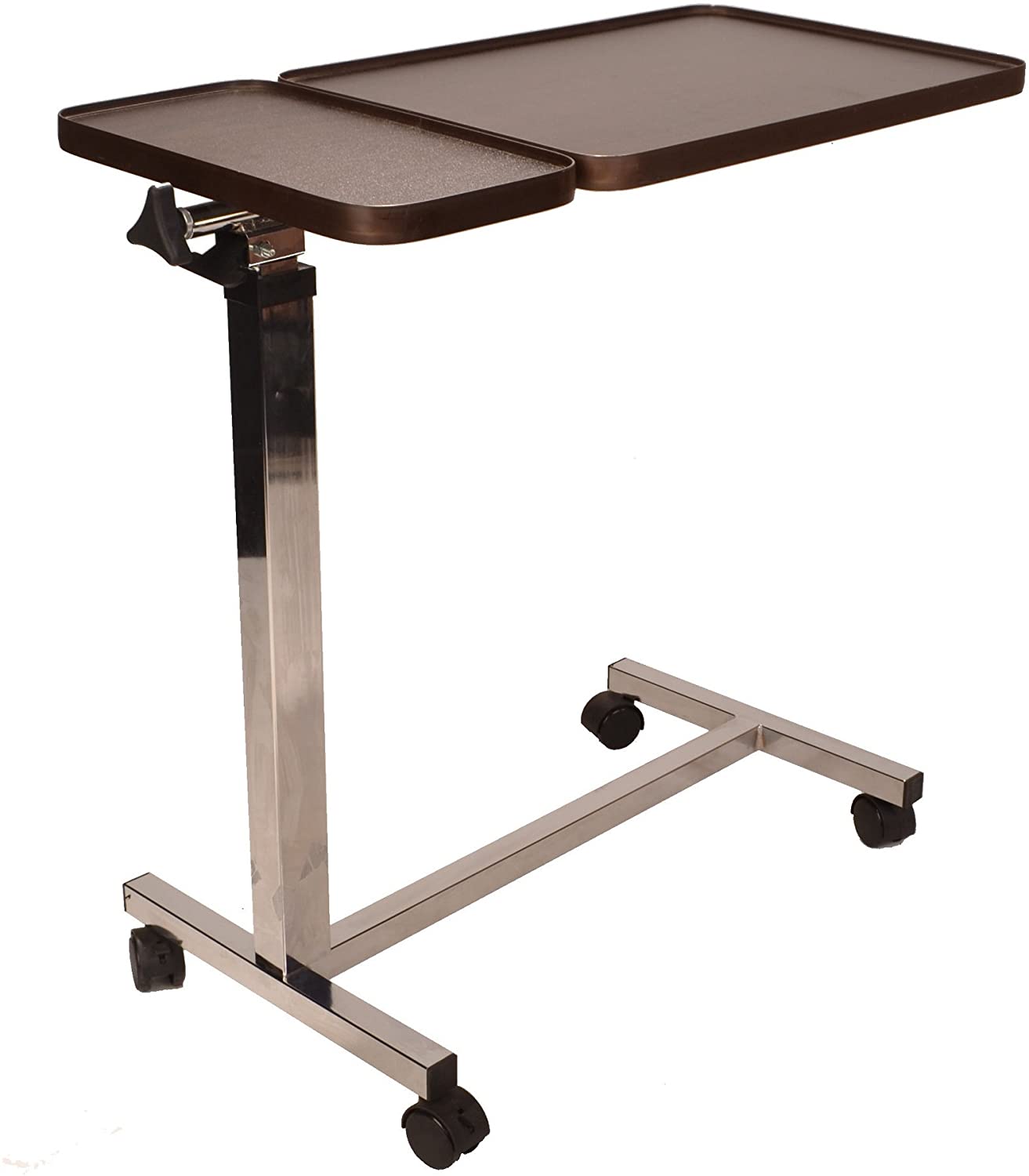 Elite Care Deluxe twin top over bed table adjustable height and angle, raises with just 1 finger ECOBT2, Brown, 38D x 81W x 117H cm - Image 2
