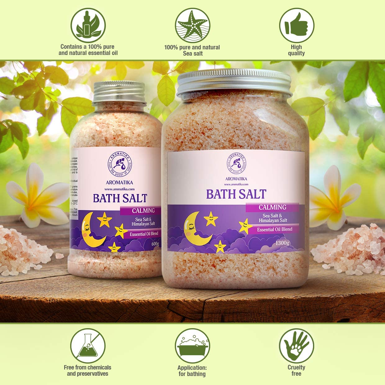 AROMATIKA Calming Bath Salts, 1300 g Sea Salt & Himalayan Salt Blend with Sandalwood, Lavender & Bergamot Essential Oils - Image 2