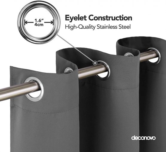Deconovo Blackout Curtains Fabric 52x63 Inch Thermal Insulated Eyelet Curtains Room Darkening Curtains Ring Top Curtains for Bedroom 52"x 63" Light Grey 1 PAIR - Image 4