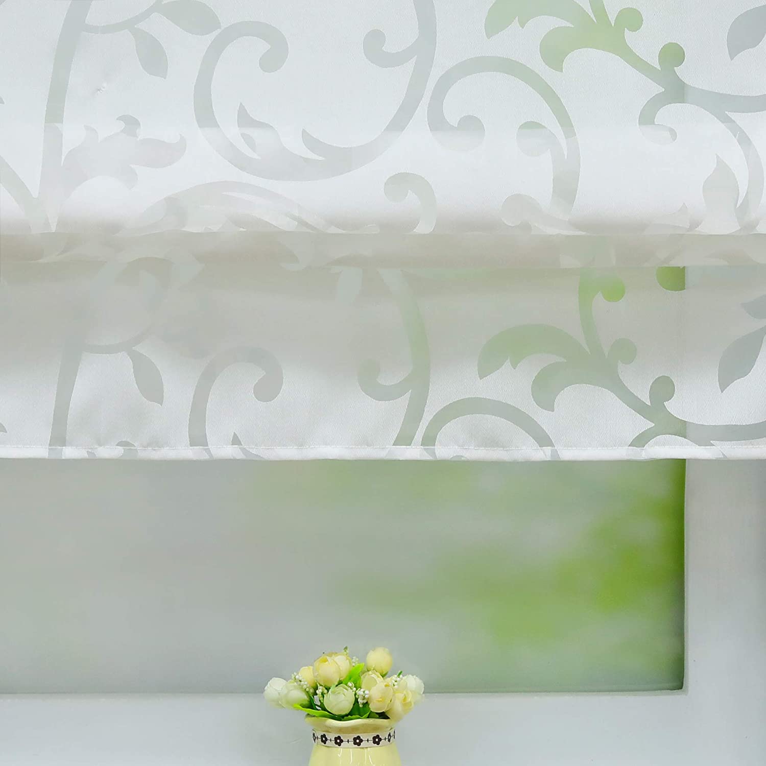 Joyswahl Jessica Roman Blind Burn-Out Curtains with Loops, White, BxH 60x140cm, 60W x 140H cm - Image 4