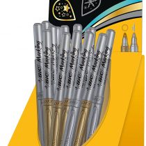 BIC Marking Metallic Colours Permanent Medium Bullet Tip Markers - Gold and Silver, Counter Display of 24