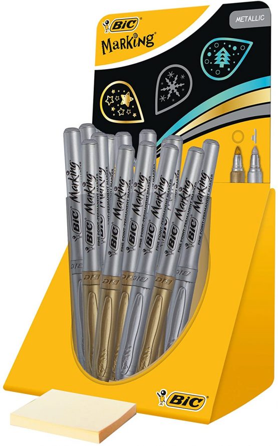 BIC Marking Metallic Colours Permanent Medium Bullet Tip Markers - Gold and Silver, Counter Display of 24
