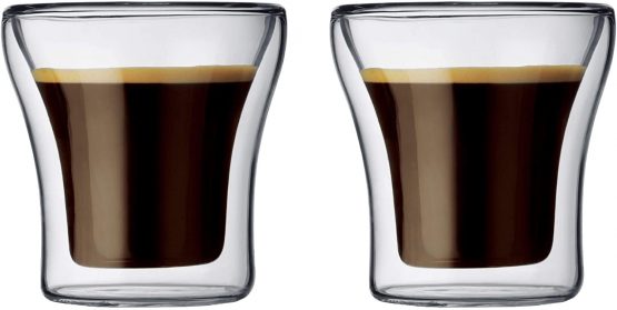 Bodum ASSAM Coffee Glass Set (Double-Walled, Dishwasher Safe, 0.1 L/4 oz) - Pack of 2, Transparent