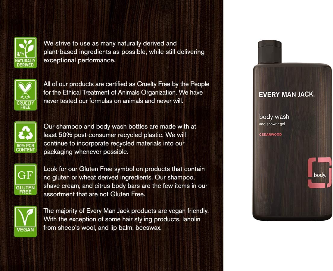 Every Man Jack Body Wash and Shower Gel Cedarwood, 16.9 Ounce, BROWN, 473 ml (Pack of 1) - Image 3