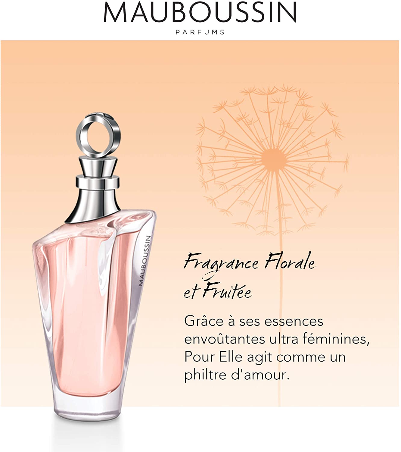 Mauboussin - Pour Elle 100ml (3.3 Fl Oz) - Eau de Parfum for Women - Floral & Fruity Scents, Beige & Black, 100 ml (Pack of 1) - Image 3