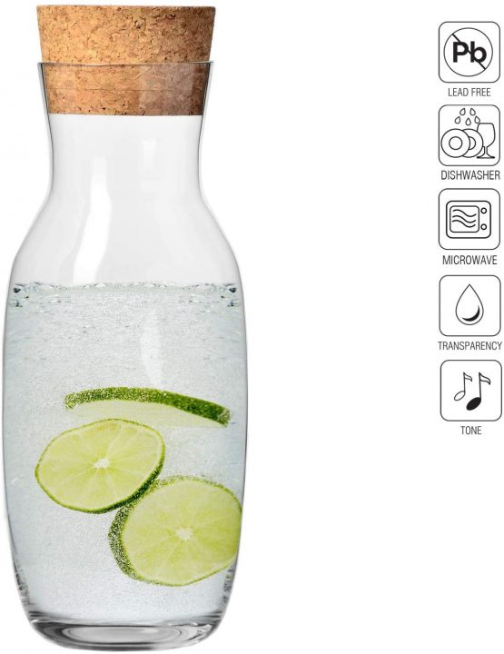Krosno Water Carafe Decanter with Cork Lid | 1000 ML | Pure Collection | Crystal Glass | Perfect for Home, Restaurants and Parties | Dishwasher and Microwave Safe - Image 3