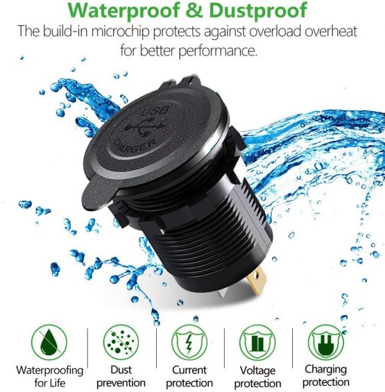 Thlevel Dual USB Charger Socket, Dual 5V/4.2A USB Car Charger Power Outlet with switch for 12V/24V Car, Boats and Marine, Motorcycle, Truck, SUV, UTV (1x USB Socket Green) - Image 4