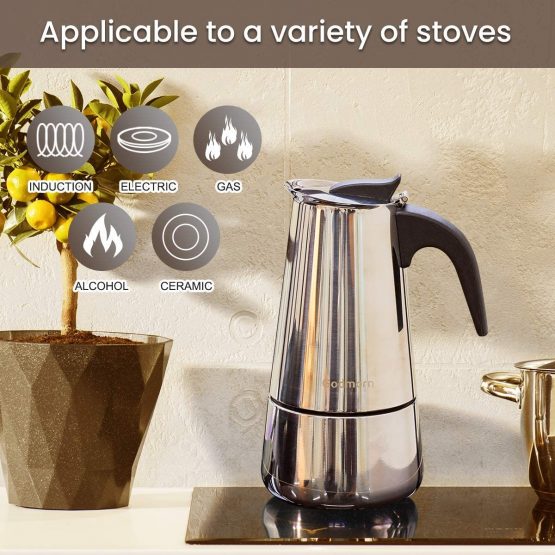 Godmorn Stovetop Espresso Maker, Italian Coffee Maker Moka Pot, 450ml/9 Cup (Espresso Cup=50ml), 430 Stainless Steel Classic Cafe Maker, Suitable for Induction Hob - Image 2