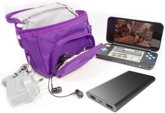 2dsxl XL, DS Lite DSI XL 2ds 3ds 3ds XL Orzly Carry Case with additional pockets for DS Mains charger. Designed to fit all handhelds from Nintendo to offer protection and style - Purple - Image 2