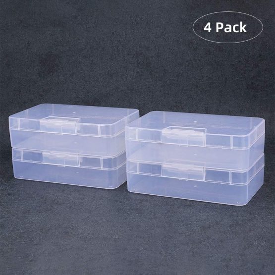 BENECREAT 4 Pack 16x9x4cm Large Clear Plastic Box Container Clear Storage Organizer with Hinged Lid for Small Craft Accessories Office Supplies Clips - Image 4