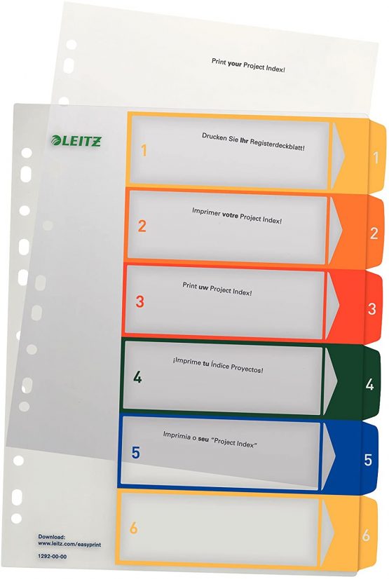 Leitz 12920000 A4 1-6 Index, PC-Printable, Heavy Duty Plastic, White/Multicolour