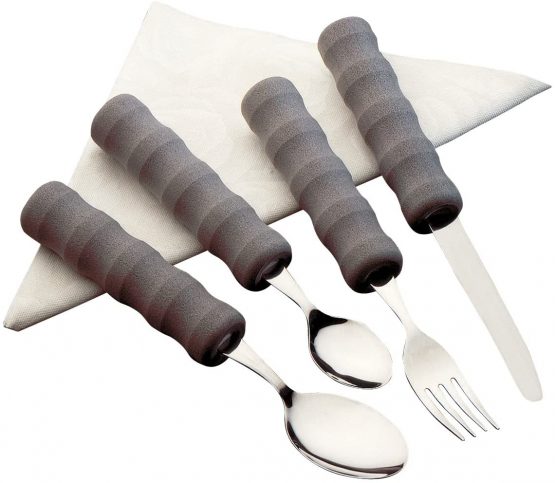 Homecraft Lightweight Cutlery Full Set, Right Handed Adaptive Dining Aid, Utensil for Elderly, Disabled,Handicapped, Parkinson's Disease, and Arthritis users, Non Slip Easy Grip