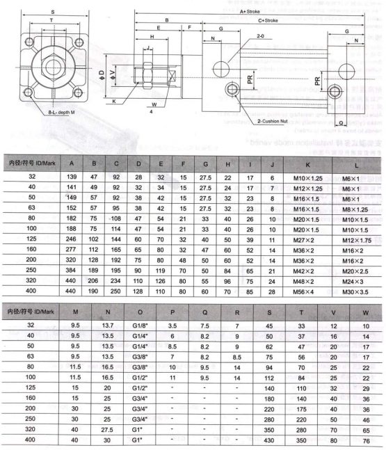 Heschen Pneumatic Standard Cylinder SC 32-400 PT1/8 port 32mm(1 1/4 inch) Bore 400mm(16 inch) Stroke Single Rod Double Action - Image 4