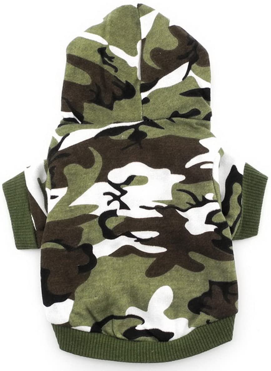 SMALLLEE_LUCKY_STORE Small Dog Camo Hoodie Shirt Chihuahua Clothes for Boys Puppy Tee Shirt for Cat Yorkshire Toy Poodle Green S