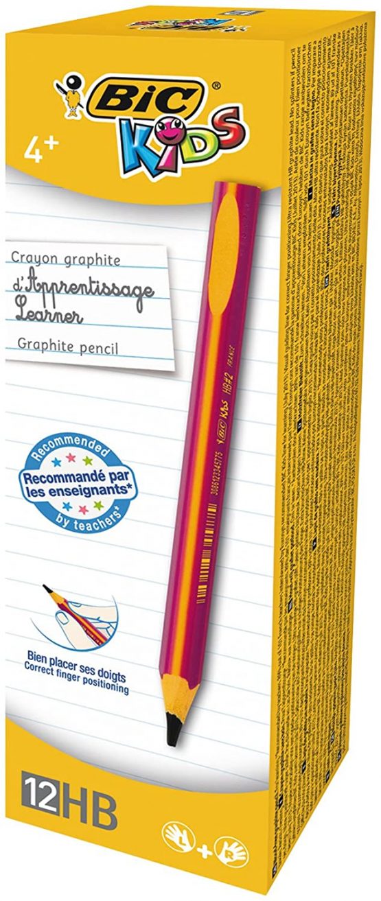 BIC Kids Jumbo Triangular Learner Pencils - Box of 12 - Super Resistant Lead - HB Graphite Pencils - Extra Large - Pink Barrels