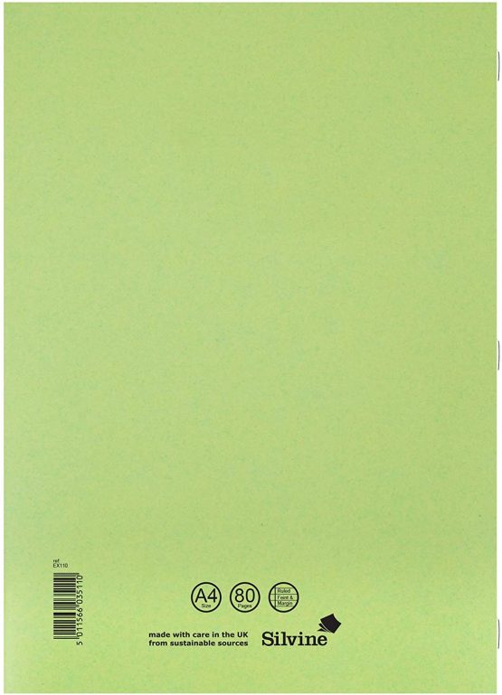 Silvine Exercise Book Ruled and Margin 80 Pages A4 Green Ref EX110 [Pack of 10], 28767X - Image 2