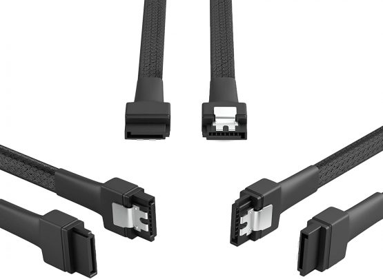KabelDirekt – 3x SATA 3 cables 6Gb/s – 30cm, straight connector (data cable, 6Gbit/s, SATA III/Serial ATA, L connector, set of 3 cables, connects hard drives/SSDs/hard disks to the motherboard, black)