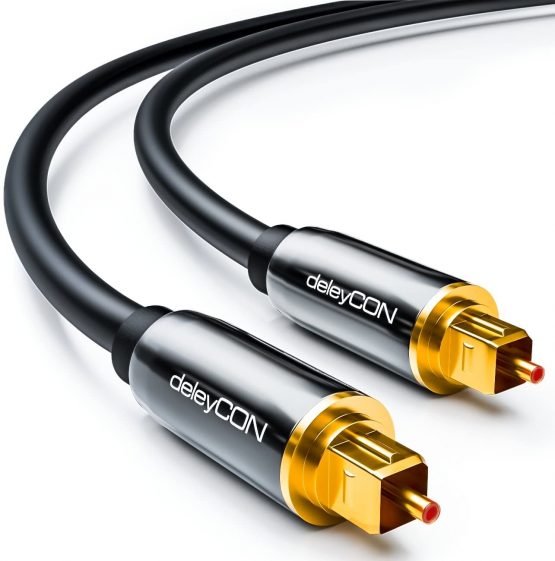 deleyCON 1m (3.29 ft.) Optical Digital Audio Cable S/PDIF 2x Toslink Connectors Fibre Optic Cable Metal Connectors 5mm Flexible - Black