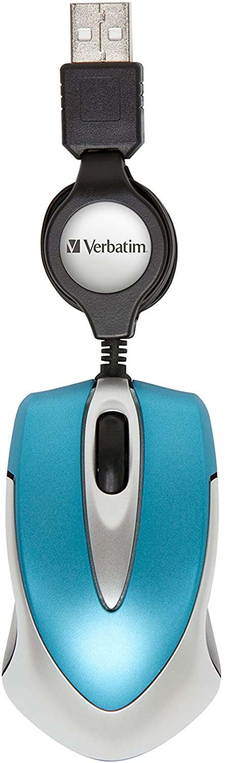 Verbatim Go Mini - USB Optical Travel Mouse with Retractable Cable, caribbean blue