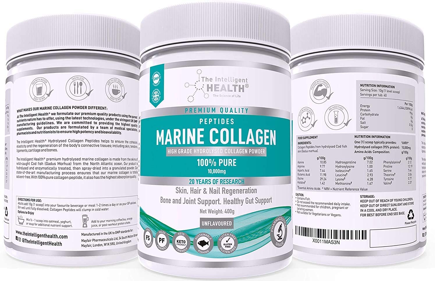 The Intelligent Health Hydrolysed Marine Collagen Powder, 400 g (Pack of 1) - Image 2