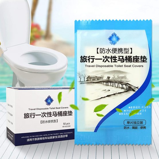 Schneespitze 50 Pcs Disposable Plastic Toilet Seat,Travel Waterproof Toilet Seat Covers Waterproof Antimicrobial Maternal Disposable Toilet Seat Cover