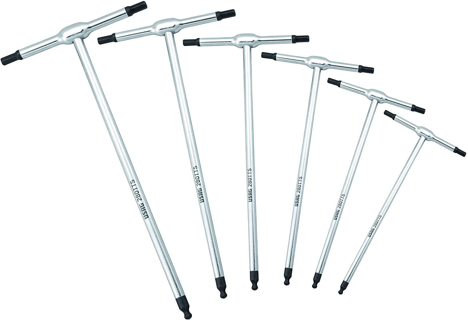 USAG 280 TTS/SE6 - Set of 6 T-Handle Hexagon Keys with Spherical Head, Black, Serie 6 pezzi