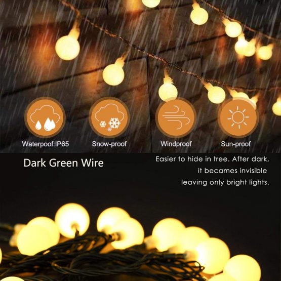 Solar String Lights Outdoor 60 LED, 8M/27Ft Solar Fairy Lights, 8 Modes Waterproof Solar Powered Globe Lights, Garden Lighting for Home, Yard, Party, Festival, Christmas, Decoration (Warm White) - Image 4