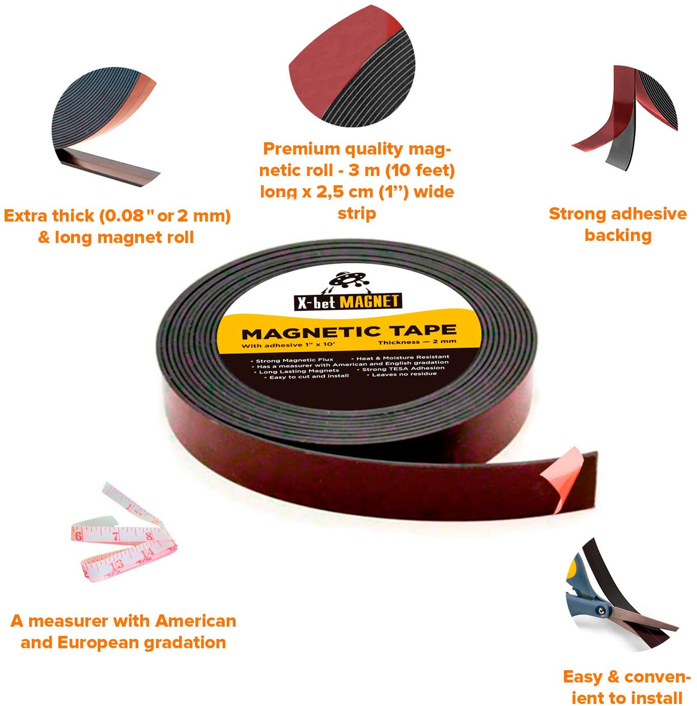 Super Sticky Magnetic Tape (10 feet x 1 inch), Stong Magnet Strip with Adhesive Backing for DIY & Crafts - Image 3