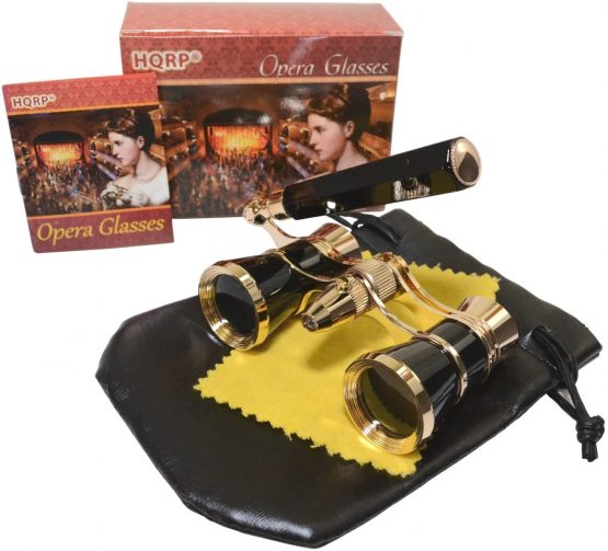HQRP 3 x 25 Theatre Opera Glass/Glasses/Binocular Black w/Crystal Clear Optic, LED light, Gold Trim w/Built-In Extendable Handle - Image 4