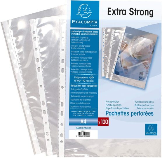 Exacompta PP Punched Pockets, A4 - Clear, Box of 100 - Image 2