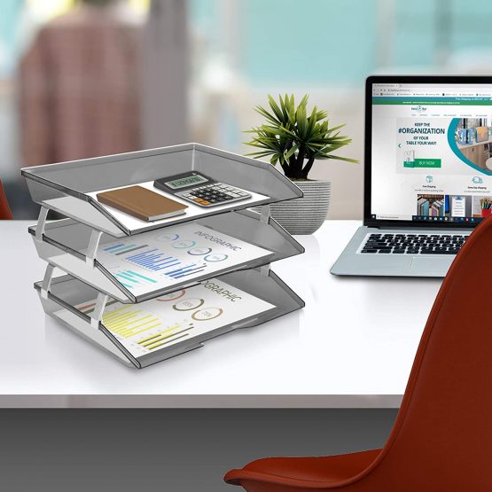 Acrimet Facility 3 Tier Letter Tray A4 Side Load Plastic Desktop File Organizer (Smoke Color) - Image 3