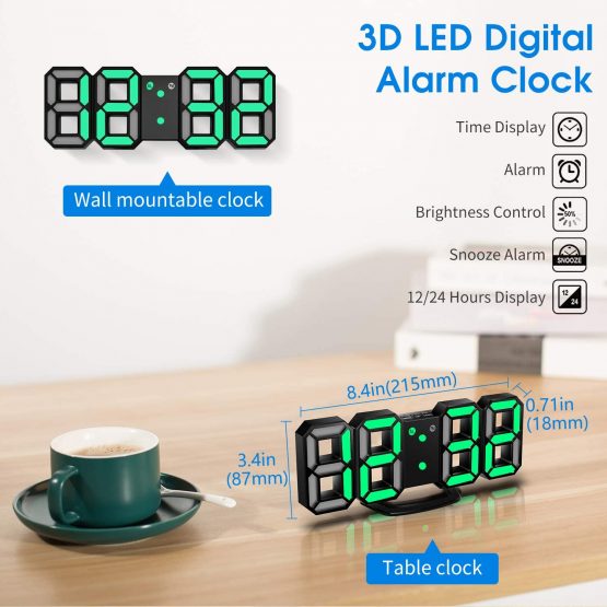 CENTOLLA 3D LED Digital Alarm Clock,Wall Clock, Digital Clock, Timorn 3D LED Alarm Clock with 3 Adjustable Brightness Levels Dimmable Nightlight Snooze Function for Home Kitchen Office - Image 2