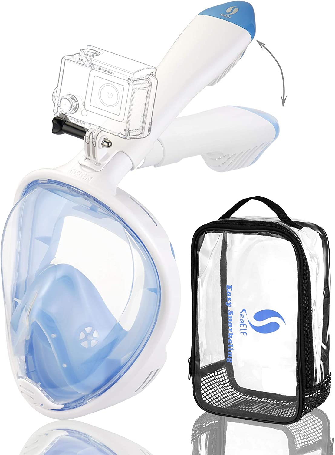 Snorkel Mask Full Face 180° Seaview Foldable Easy Breathing Fog Free No ...